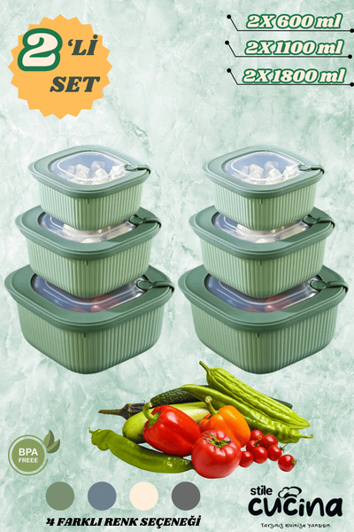 Stile Cucina Set of 6 Vacuum Leakproof Storage Containers Suitable for Microwave and Freezer Use 2X(600-1100-1800 ml)