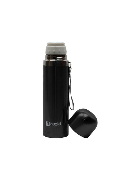 nuzki Stainless Steel Water Bottle 500ml Steel Vacuum Insulated Flask Black Color
