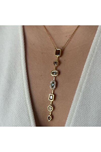 LUXSTONE 7 Taşlı Gold Çelik Kolye