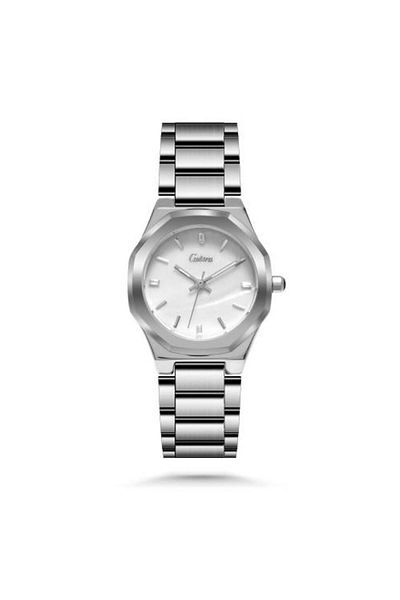 catera Women's silver steel watch with white dial