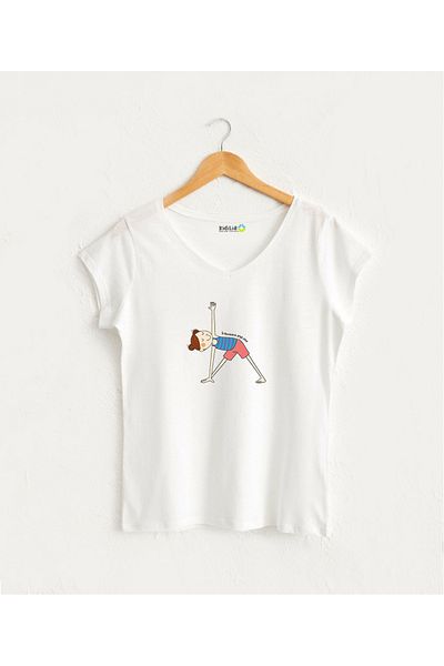 Kidilia Yoga Line Figure Visual Women's V-Neck 100% Cotton Design T-Shirt