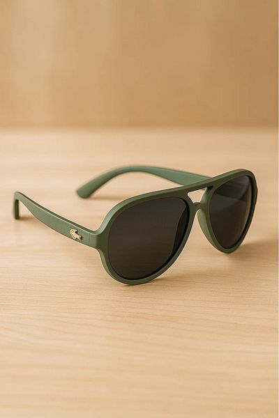 LAALUNA Matte Olive Green Aviator Sunglasses with Textured Temples