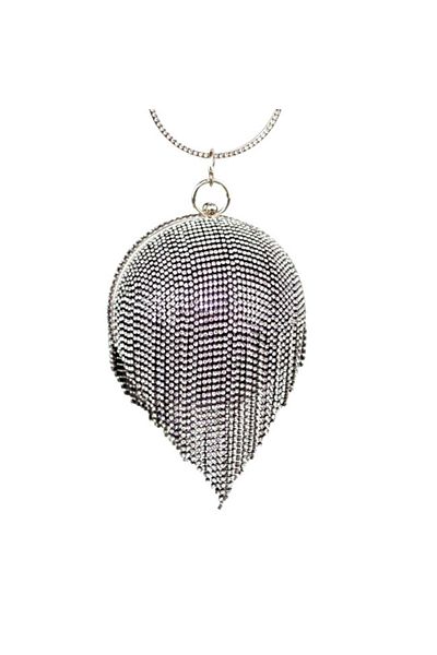 FashionForYou Second-hand bag, Shining Sphere, with metal chains and handmade rhinestones, Silver/Black