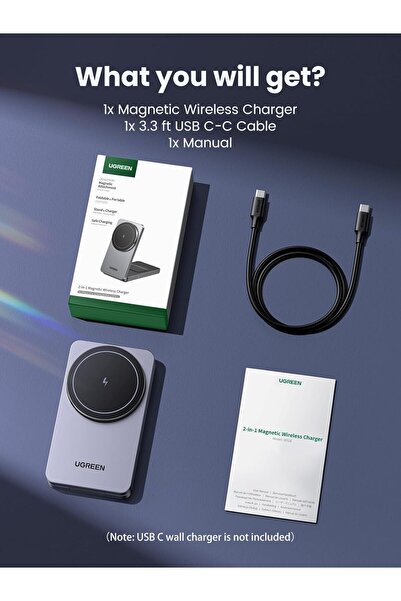 Ugreen Wireless Charger Stand, Dual Ports, 15W Magnetic Charging Base