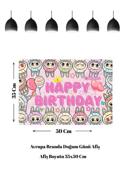 HAPPYLOOPPARTY Banner za rođendan sa temom Labubu Plus