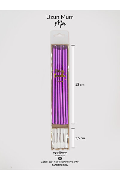 partince 12 Adet Uzun Mor Renkli Pasta Mumu Doğum Günü Mor Pasta Mumu