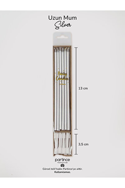 partince 12 Adet Uzun Silver Gümüş Renkli Pasta Mumu Doğum Günü Silver Gümüş ...