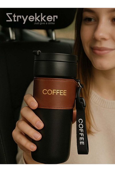 Generic Stylish Black Coffee Mug with Luxurious Leather Wrap