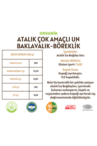 Taş Değirmenden Organik Organik Atalık Çok Amaçlı Un - Baklavalık-Böreklik - 1 Kilo