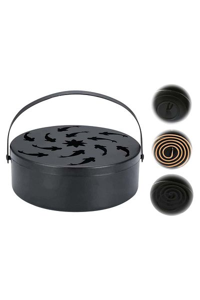 Generic SYOSI Mosquito Coil Box Wrought Iron Hollow Portable Incense Burner Holder Flying Fish Hollow Out M