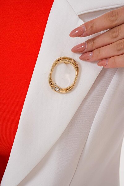 Ateş GOLD TAŞLI ZARİF ''OVAL KIVRIMLI '' BROŞ