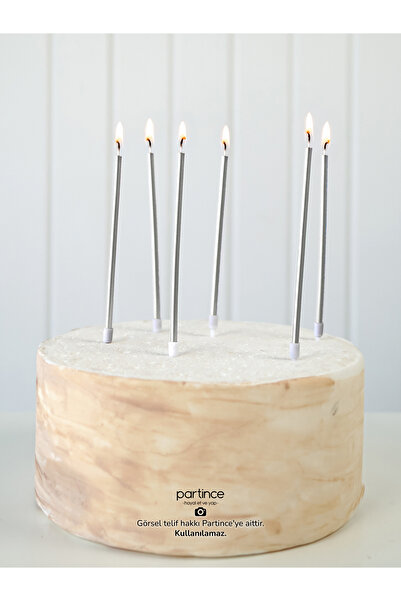 partince 12 Adet Uzun Silver Gümüş Renkli Pasta Mumu Doğum Günü Silver Gümüş ...