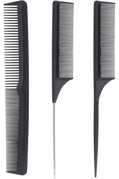Best Ladies carbon and stainless steel material Rat Tail and Dressing Set Parting Combs 3 Pieces