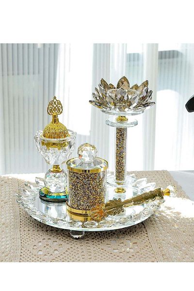 Generic SYOSI Charcoal incense Burner set with lotus candle round shape tray for Bakhoor oud stick cone Des
