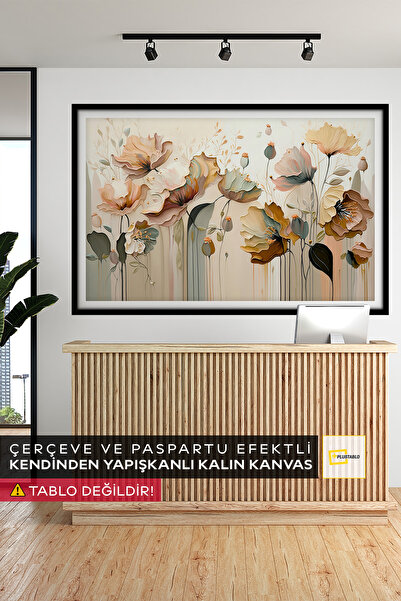 Plustablo Soyut Çiçekler Kendinden Yapışkanlı Poster Duvar Kanvası, Kendinden Yapışkanlı Kanvas