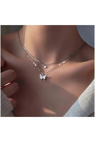 BBS "قلادة على شكل فراشة بطبقة مزدوجة مع سلسلة - نموذج مجوهرات نسائية أنيقة م...