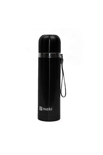 nuzki Stainless Steel Water Bottle 500ml Steel Vacuum Insulated Flask Black Color