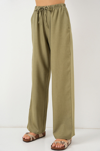Merterium Women's Wide Leg Linen Trousers Çağla 1285