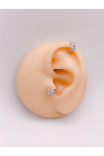 Trinos Cerrrahi Çelik Piercing ( Pirsing ) Mutli Zirkon Yarım Halka Tragus He...