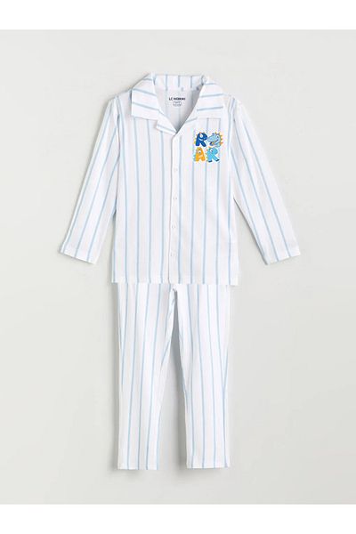 LC Waikiki Blue Shirt Collar Boys Pajama Set