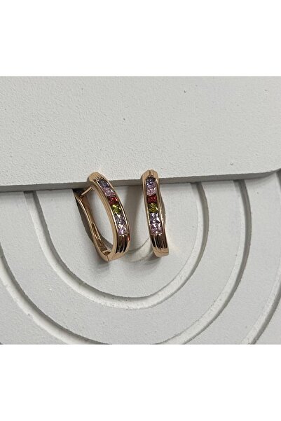 juleeco Renkli Zirkon Taşlı Oval Rose Rodyum Kaplama Küpe (2x1,5cm)