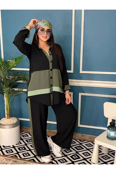 Swan Casual Set, 2 pieces, Pants, Blouse, Buttons, Crepe CY, Striped, Casual