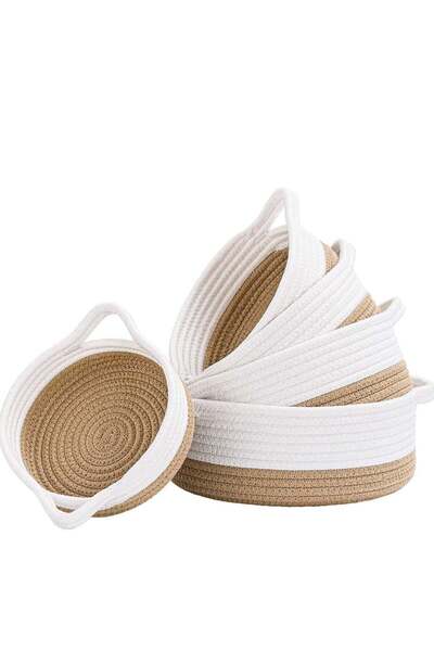 Generic 5 Piece Round Small Woven Baskets Set Cotton Rope Baskets For Organizing Fruits Remotes Key Tray Bo