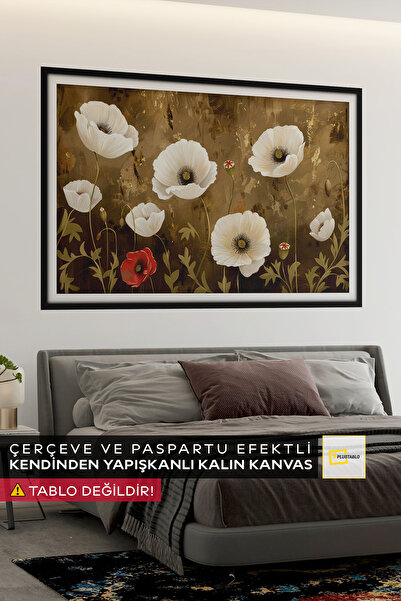 Plustablo Zarif Beyaz Gelincikler Kendinden Yapışkanlı Poster Duvar Kanvası, ...