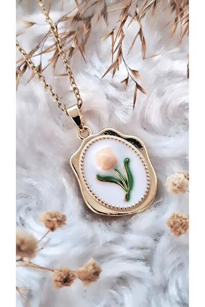 Serenity قلادة فنية من الفولاذ مع شكل زهرة التوليب الخضراء