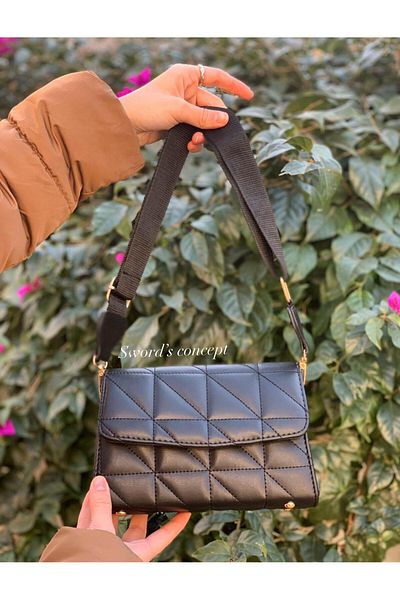 SWORDS CONCEPT Quilted Black Bag with Woven Strap