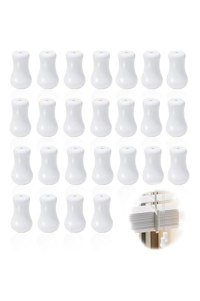 Generic 25 Pcs Window Blind Pull Cord Knobs, Azonee Decorative White Plastic Tassels for Roman Curtains, Va