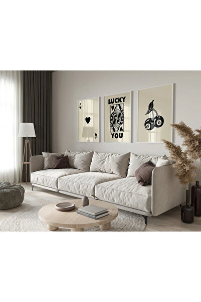 512 STORE Lucky As Estetik Chery Black Duvar Dekor Çerçevesiz 3'lü Poster Set...