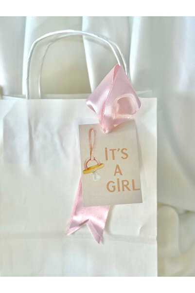 ATOLYE498 10ADET PEMBE-KREM İT'S A GİRL ETİKETLİ KRAFT KAĞIT-KARTON ÇANTA-HEDİYELİK/YENİ DOĞAN/BABYSHOWER