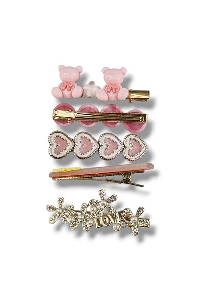 Osha Aksesuar Set of Five Pink Cap Motif Collet Buckles