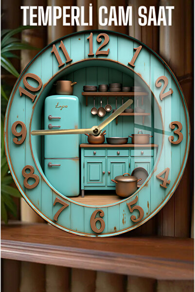kutuTR Mutfak dekorasyonuna nostaljik Ve modern dokunuş! 3D Görünümlü Temperli Cam Saat – 33 cm CSDW210
