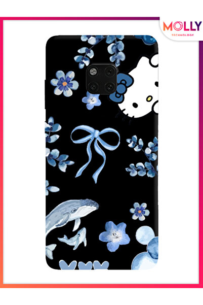 Molly Huawei Mate 20 Pro İçin Siyah Blue Flow Kitty Desenli Silikon Kılıf