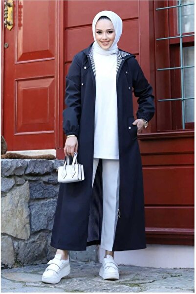 Marjinal City Women's Armine Striped Long Trench Coat Overcoat