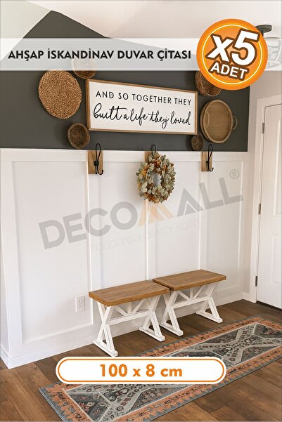 DECOMALL 8 x 100 cm 5 Adet İskandinav Duvar Çitası Boyanabilir Dekorasyon Çit...