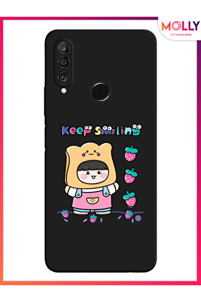 Molly Huawei P30 Lite İçin Siyah Toast Smile Desenli Silikon Kılıf