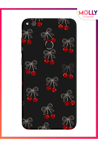 Molly Huawei P 9 Lite 2017 İçin Siyah Cherry Desenli Silikon Kılıf