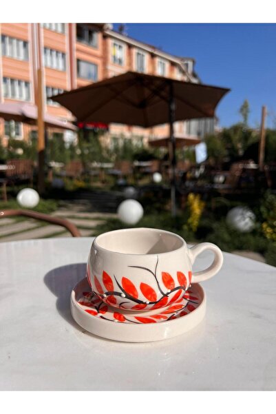 evlashop Leaf Patterned Plate Ceramic Mug/Cup/Mug/Orange