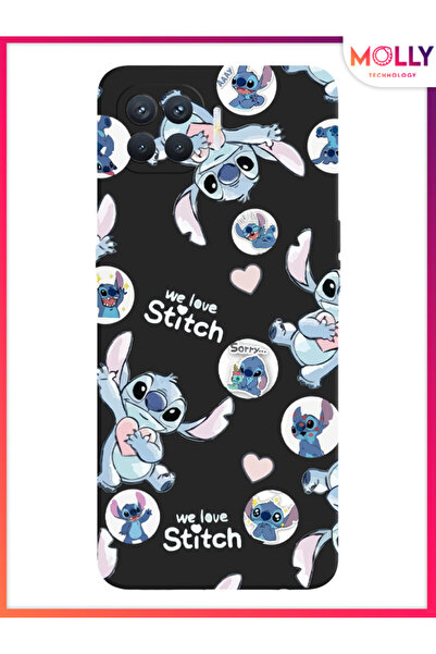 Molly Oppo Reno 4 Lite İçin Siyah We Love Stitch Desenli Silikon Kılıf