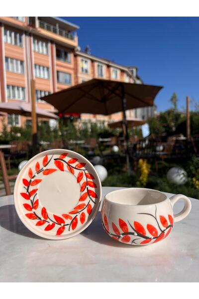evlashop Leaf Patterned Plate Ceramic Mug/Cup/Mug/Orange