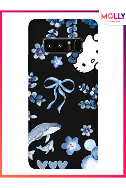 Molly Samsung Galaxy Note 8 İçin Siyah Blue Flow Kitty Desenli Silikon Kılıf