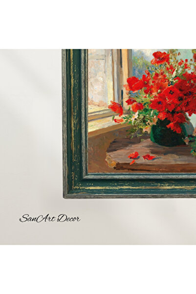 Sanart Vintage Painting with Frame, Oil Paint Print Painting, Framed Painting, Artistic Decor, Flower Painting