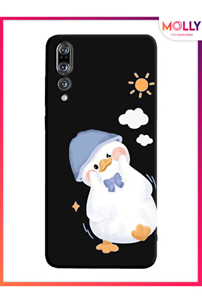 Molly Huawei P20 Pro İçin Siyah Sunny Duck Desenli Silikon Kılıf