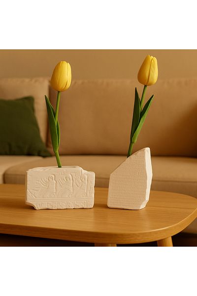 Karra Art Set of 2 Vases with Antique Motif Decorative Concrete