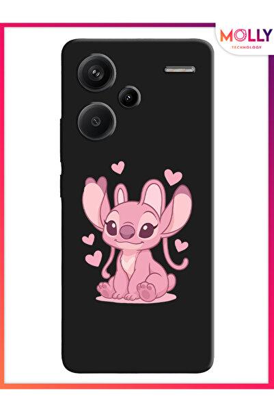 Molly Xiaomi Redmi Note 13 Pro Plus 5G İçin Siyah Angel Desenli Silikon Kılıf
