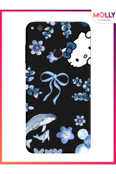 Molly Huawei P 9 Lite 2017 İçin Siyah Blue Flow Kitty Desenli Silikon Kılıf