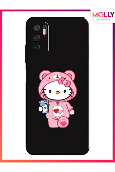 Molly Xiaomi Redmi Note 10 5G İçin Siyah Kitty Sip Desenli Silikon Kılıf